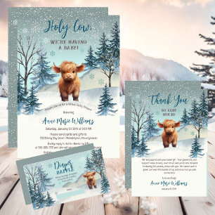 Carte De Remerciements Baby shower d'hiver de la Vache Sainte-Vache sur l