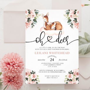 Invitation Oh Deer Baby shower Aquarelle Florale Botanique