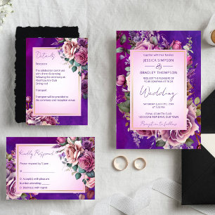 Invitation Violet rose vintage roses élégant mariage