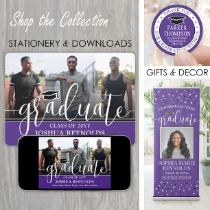 Faire-part Script moderne violet blanc 4 photo Graduation