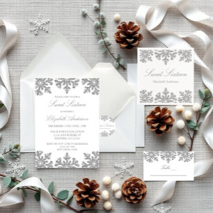 Sticker Rond Silver Snowflake Winter Sweet 16