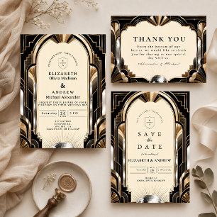 Carte De Remerciements Mariage disco Art Déco glamour