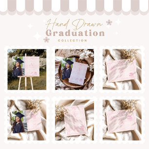 Carte De Remerciements Graduation à la main dessinée en rose illustré