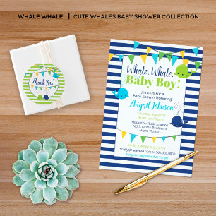 Invitation Lime Green Stripes Whale C'est un Baby shower garç