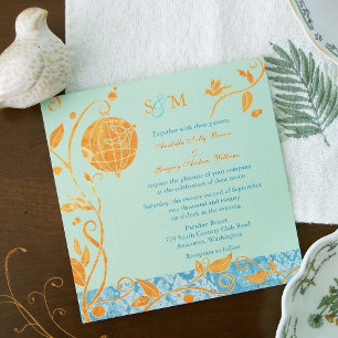 Invitation Mariage Inséparables Mint & Orange