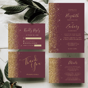 Invitation Mariage de Parties scintillant moderne Dark Burgun