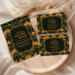 Carte De Remerciements Photo Art Déco Mariage Diamant Or et vert