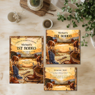 Carte De Remerciements Thème de 1er anniversaire Rustic Cowboy Rodeo