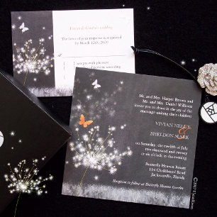 Invitation Pays Dandelions Mariage en niveaux de gris