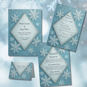 Invitation Winter Wonderland Blue Snowy Romantique mariage