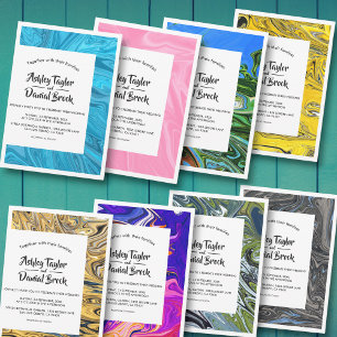 Invitation Elégant Gris Bleu Huile Peinture Mariage Abstrait