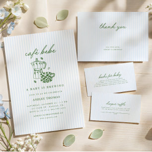 Carte De Remerciements Baby Shower Country Club Vert & Bleu Rayé