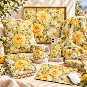 Coussin Prairie de fleurs sauvages jaunes Cottagecore flor