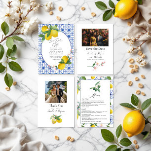 Invitation La Dolce Vita Italien Citron Carreaux Mariage QR C