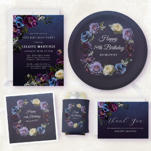 Assiettes En Carton 19e anniversaire Personnalisé Moody Purple Flower