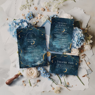 Invitation Constellation Florale de Mariage de Minuit