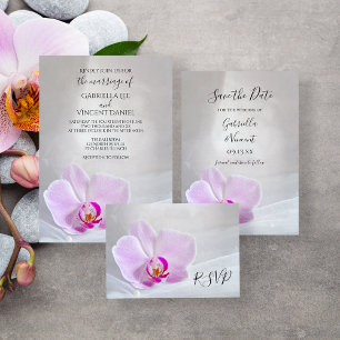 Carte RSVP de mariage pour l'orchidée rose et le v