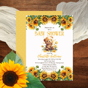 Sticker Carré Baby shower Teddy Bear et Sunflower