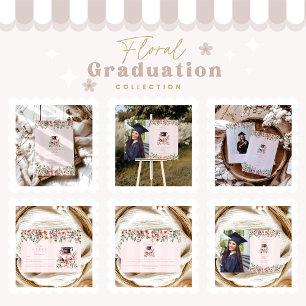 Invitation Parti de graduation florale rose moderne