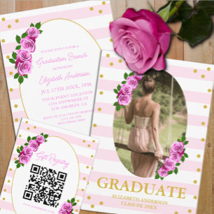 Carte D'accompagnement Registre de brunch de remise de diplôme avec roses
