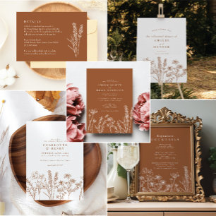 Invitation Élégant Fleur sauvage Boho brûlé Mariage orange