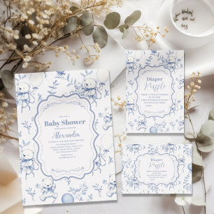 Carte D'accompagnement Toile De Jouy Bear Baby shower Livres pour bébé