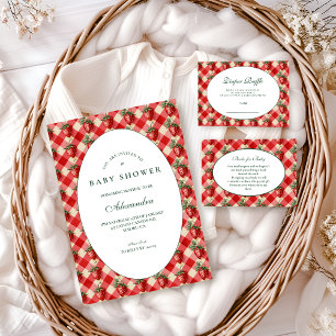 Invitation Baby Shower Cottage Gingham Fraise