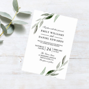 Invitation Nouvelle Elégante Aquarelle Vert Leaf Mariage Invi