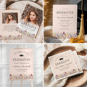 Serviette En Papier Boho Fleurs sauvages Blush Pink Graduation Party