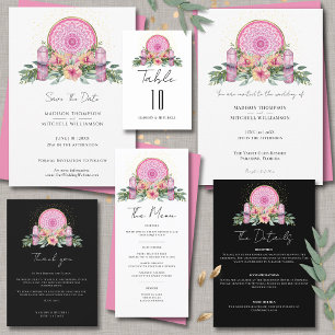 Invitation Mariage métaphysique mandala floral rose cristaux