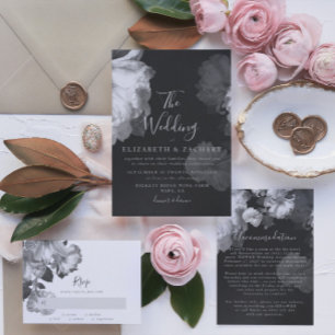 Cartons Réponse Mariage floral Vintage noir