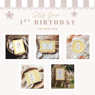 Carte De Remerciements Oie Ridicule 1er Anniversaire Gingham Jaune