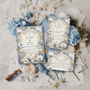 Carte De Remerciements Mariage Anémone Bleu Poussiéreux
