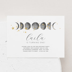 Phases Lune Gold Stars Anniversaire Invitation