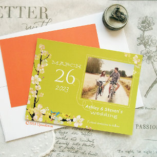 Invitation Thème romantique Oiseau Pomme Mariage vert