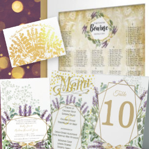 Invitation Tout En Un Photo élégante Gold Geometric Purple Peony Wedding