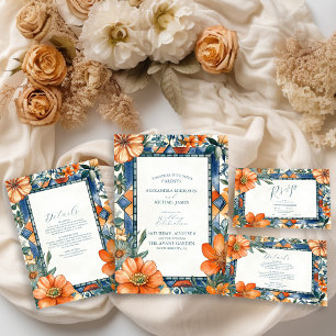 Invitation Tout En Un Carrelage méditerranéen bleu et blanc