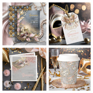 Invitation Quinceanera Masquerade Rose Gold ID1031