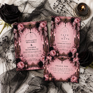 Carte De Remerciements Mariage gothique rose romantique