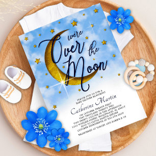 Invitation Tout En Un Épouser Sur La Lune Bleu Or Bébé Garçon Douche