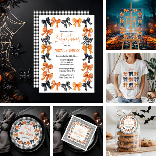 Invitation Halloween Coquette Black   Baby shower Orange Bows