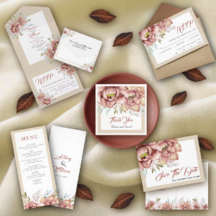 Invitation Eau en terre cuite fleurs florales beige mariage