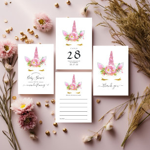 Invitation de Baby shower de la licorne rose