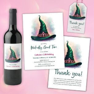 Invitation Whimsical Crown & Green Witch Casquette Anniversai