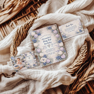 Serviette En Papier Berry First Blue Floral Garden 1er Anniversaire