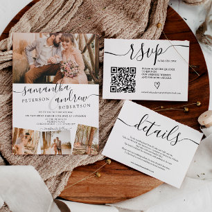 Carte D'accompagnement Simple mariage noir blanc rsvp Qr code photo