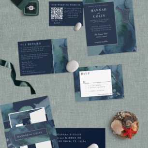 Invitation Tout En Un Aquarelle Abstraite Emerald de la marine moderne