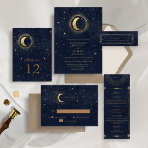 Invitation En Aluminium Mariage céleste de minuit bleu étoiles de lune