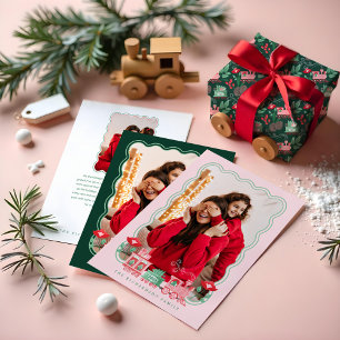 Carte De Fin D'année Trois Volets Train Vintage rose Livraison Arbre de Noël Photos