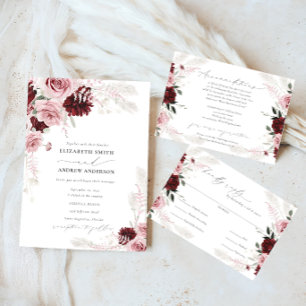 Invitation Bourgogne Blush Floral 25e anniversaire Mariage